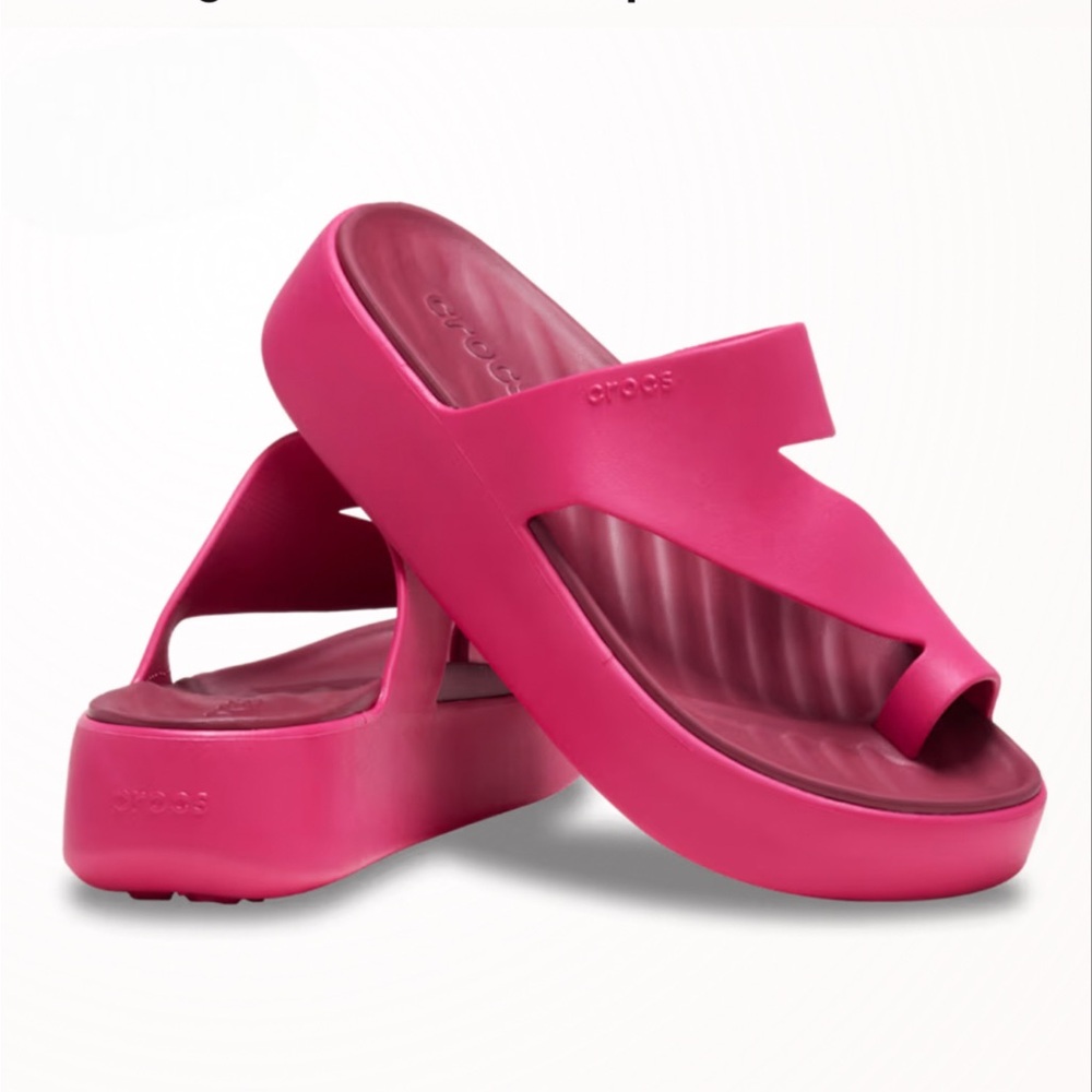 Crocs Women's Pink Slide Sandals Platform - Picture 2 of 7